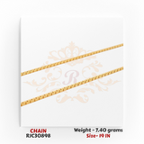 22kt gold chain RJC30898 front view featuring fine box link style, elegant shine, lightweight chain, 7.40 grams, 19 inches