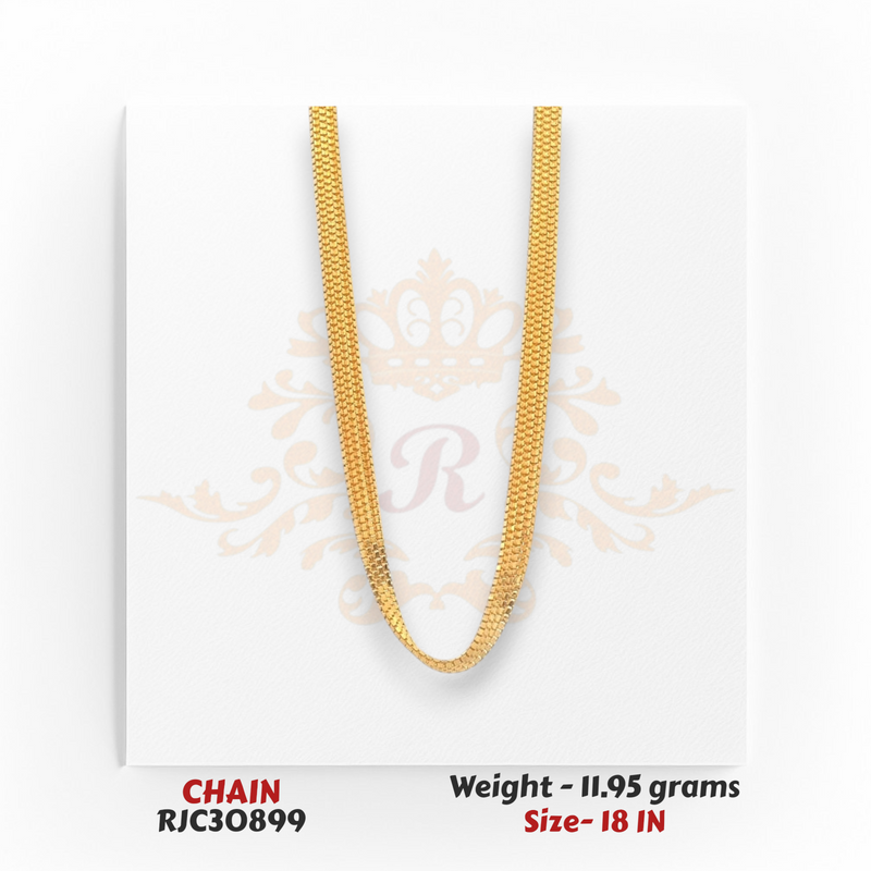 22kt yellow gold chain RJC30899 full view featuring sleek woven link design, elegant shine, 11.95 grams, 18 inch length