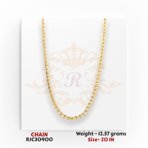 RJC30900: 22kt gold chain necklace with classic rounded link style and premium shine, heavier 12.57g, 20 inch length