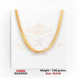 RJC30901: 22kt gold chain necklace with bold glossy finish and detailed link pattern, 7.86 grams, 19.5 inch size