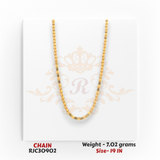 RJC30902: 22kt gold chain necklace with flat round disc link design and smooth shine, 7.02 grams, 19 inch length