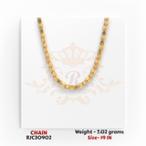 RJC30902: Close-up of 22kt gold disc link chain showing polished flat texture and elegant finish, 7.02g, 19 inch size