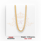22kt yellow gold chain RJC30903 front view with classic curb links, smooth glossy finish, 27.18 grams, 24 inches