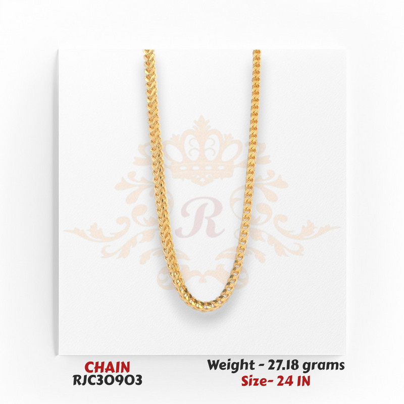 22kt yellow gold chain RJC30903 front view with classic curb links, smooth glossy finish, 27.18 grams, 24 inches
