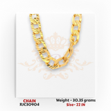 22kt gold chain RJC30904 close-up showing diamond-cut curb links, shiny finish, 30.35 grams, 22 inch length