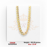 22kt yellow gold chain RJC30904 front view with bold diamond-cut curb links, high polish shine, 30.35g, 22 inches