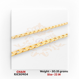 22kt gold chain RJC30904 full view featuring diamond-cut curb link pattern, elegant shine, 30.35 grams, 22 inch
