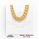 22kt gold chain RJC30907 close-up of thick Cuban curb links, high shine finish, heavy chain, 53.58g, 20 inch
