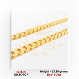 22kt gold chain RJC30907 full view featuring heavy Cuban curb links, strong luxury look, 53.58g, 20 inch length