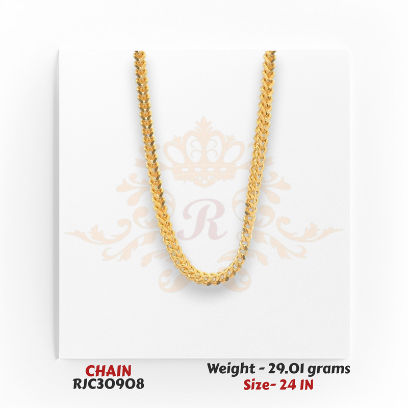 22kt yellow gold chain RJC30908 close-up showing detailed curb links, glossy finish, premium look, 29.01g, 24 inches