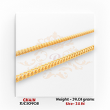 22kt gold chain RJC30908 front view featuring sleek curb link design, smooth shine, daily wear style, 29.01g, 24 in