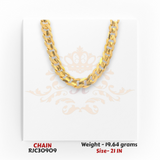 22kt gold chain RJC30909 close-up showing classic Cuban curb links, polished shine, 19.64 grams, 21 inch length