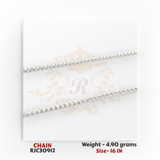 RJC30912: Close-up of silver-tone curb chain links with detailed polish and texture, 16 inch length, 4.90 grams