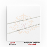 RJC30914-C: Detailed close-up of silver-tone curb chain links with polished finish, 18 inch size, 8.44 grams