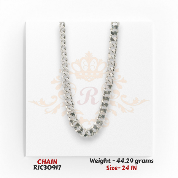 18kt gold flat curb link chain full view 44.29 gm 24 inch bold shiny men’s necklace RJC30917