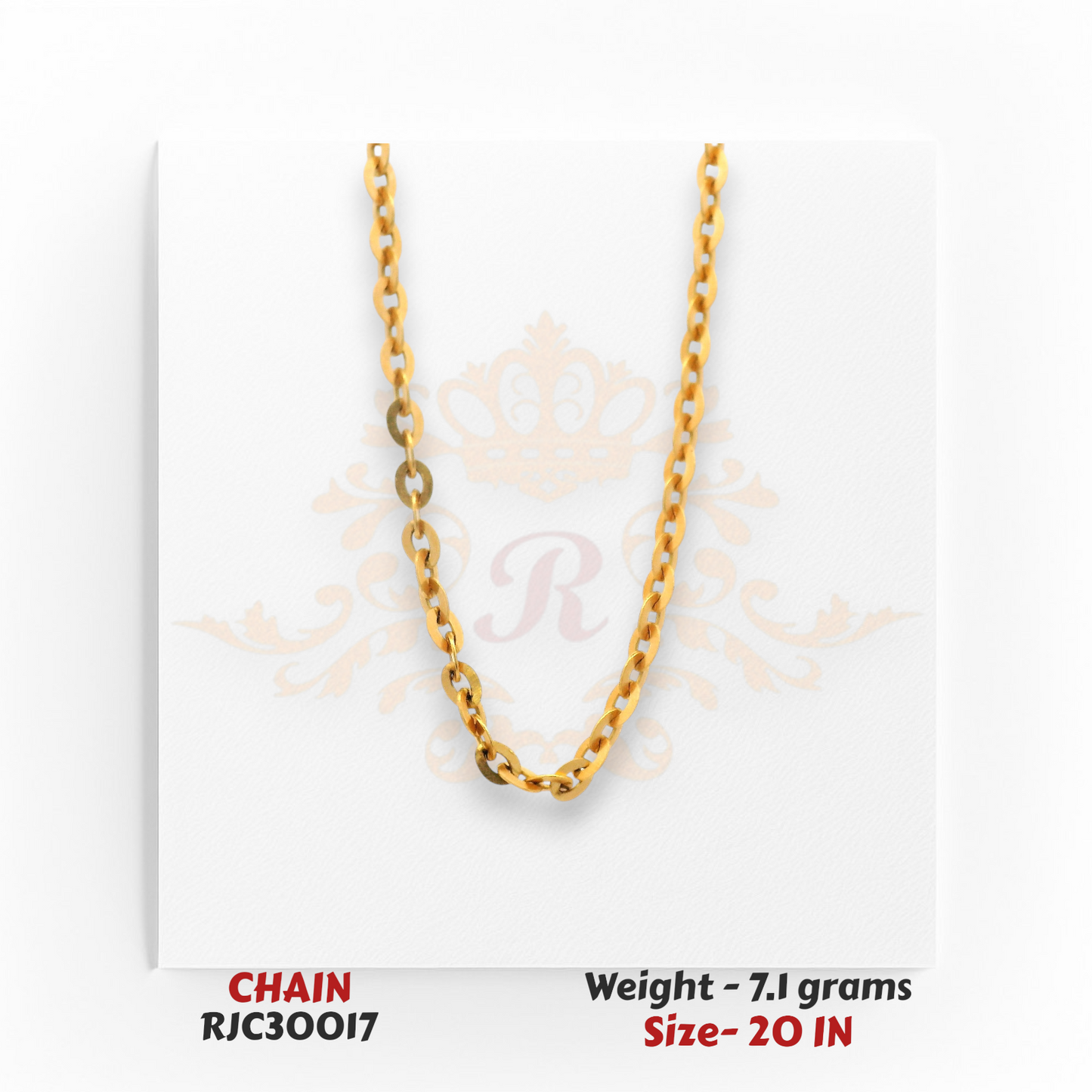 Close-up of 22kt Gold Chain with Polished Oval Links – 7.1 grams, 20 inch – RJC30017