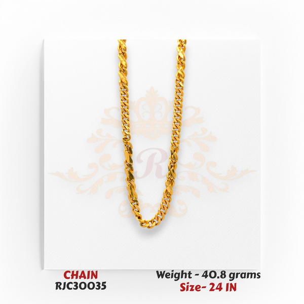 22kt Gold Men’s Curb Chain – Bold Flat Link Design – 40.8 grams, 24 inch – RJC30035