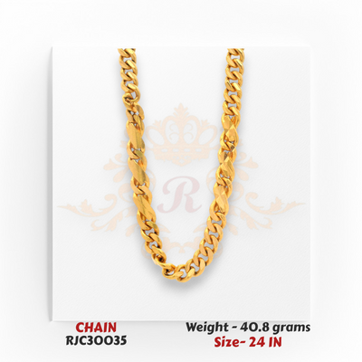 Close-up of 22kt Heavy Gold Curb Chain with High Polish Finish – 40.8 grams, 24 inch – RJC30035