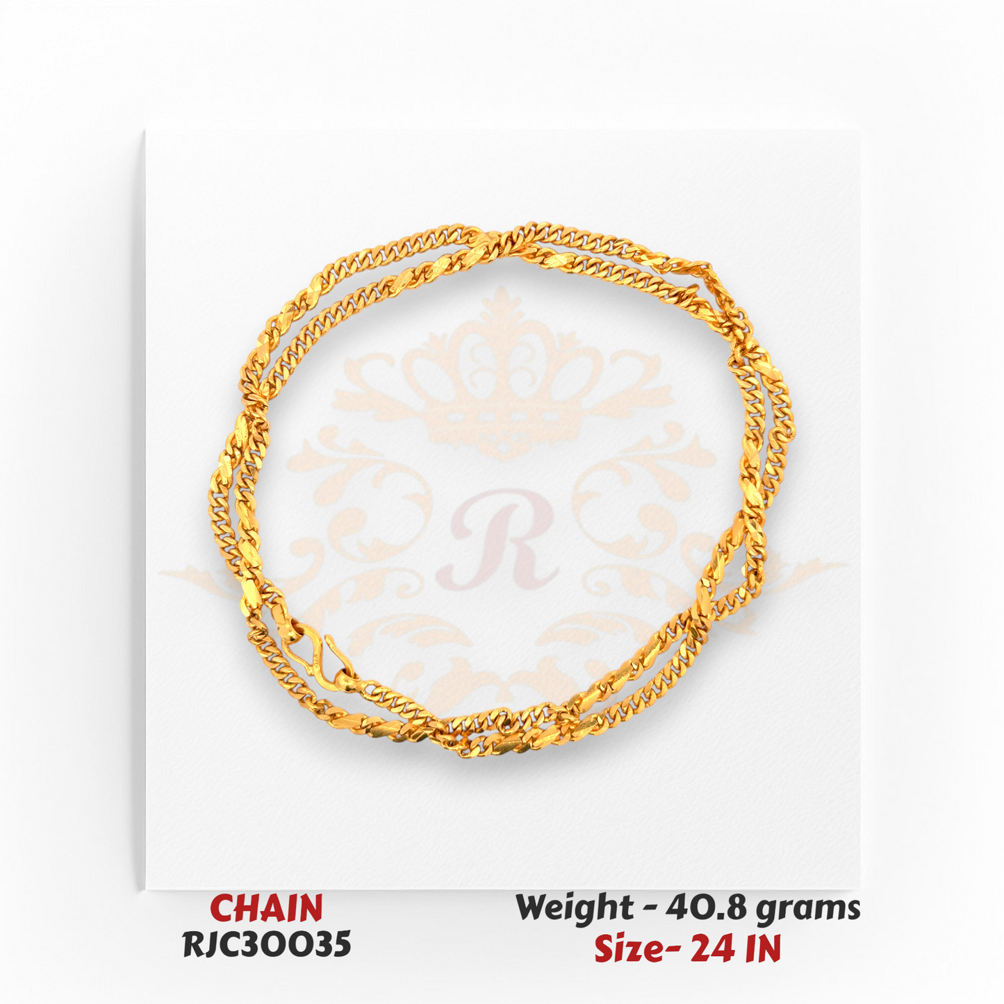 Folded 22kt Gold Chain with Thick Curb Links – Durable Men’s Design – 40.8 grams, 24 inch – RJC30035