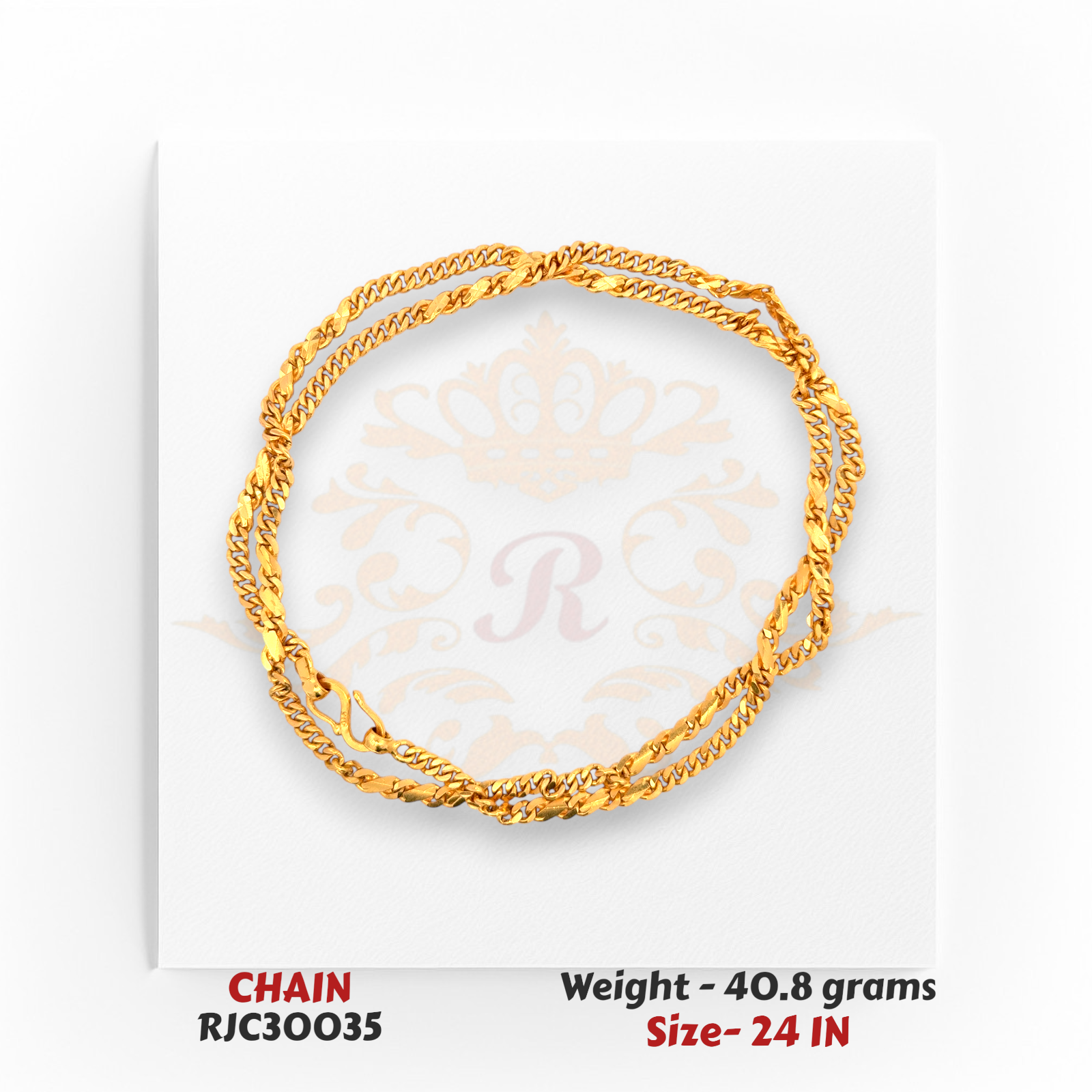 Folded 22kt Gold Chain with Thick Curb Links – Durable Men’s Design – 40.8 grams, 24 inch – RJC30035