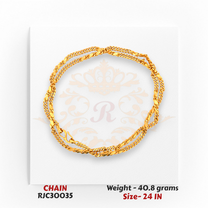 Folded 22kt Gold Chain with Thick Curb Links – Durable Men’s Design – 40.8 grams, 24 inch – RJC30035