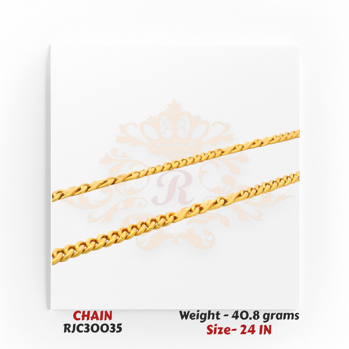 22kt Yellow Gold Flat Curb Chain – Strong Interlocking Links – 40.8 grams, 24 inch – RJC30035