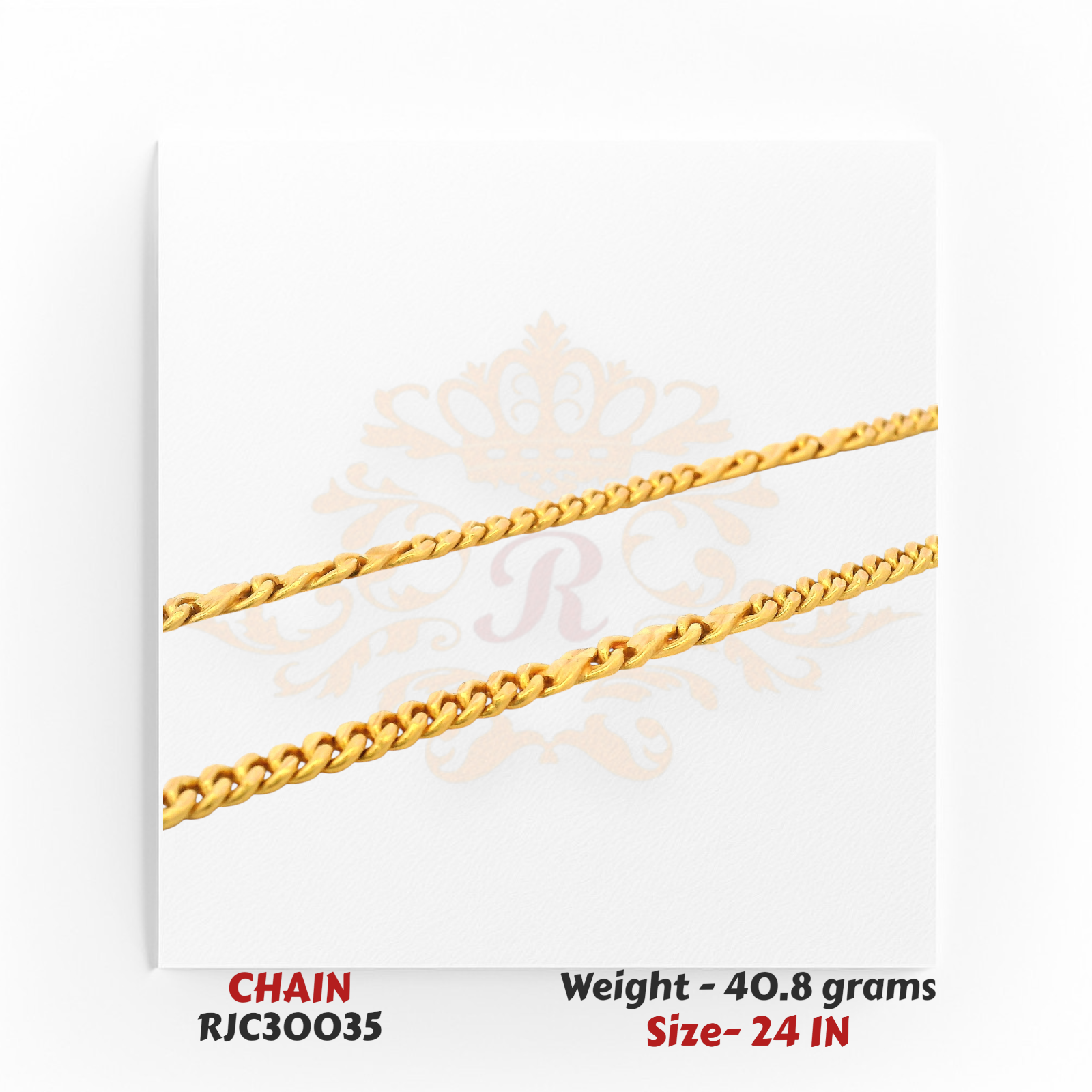22kt Yellow Gold Flat Curb Chain – Strong Interlocking Links – 40.8 grams, 24 inch – RJC30035