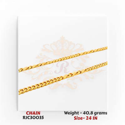 22kt Yellow Gold Flat Curb Chain – Strong Interlocking Links – 40.8 grams, 24 inch – RJC30035