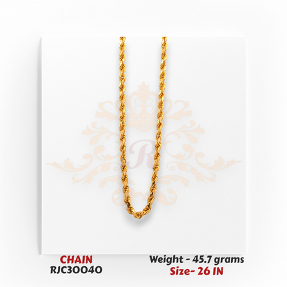 22kt Gold Rope Chain – Twisted Link Pattern – 45.7 grams, 26 inch – RJC30040