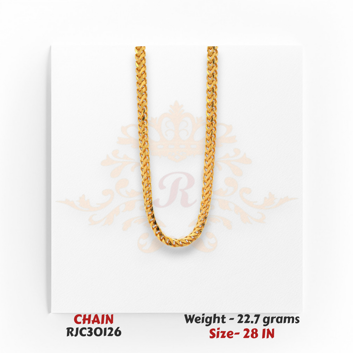 Close-up of 22kt Gold Flat Chain – Modern Flexible Design – 22.7 grams, 28 inch – RJC30126