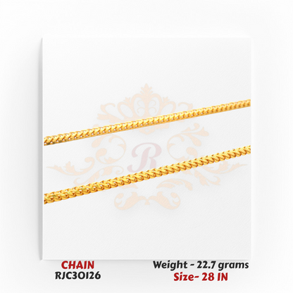 22kt Yellow Gold Herringbone Chain – Smooth Interlocking Design – 22.7 grams, 28 inch – RJC30126