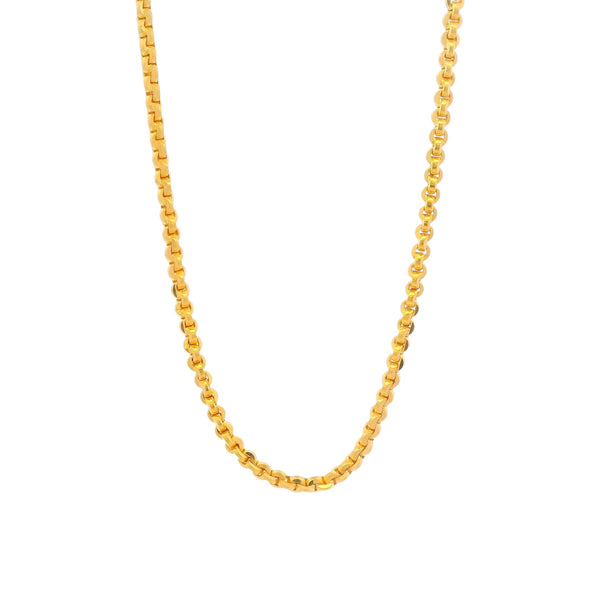 Gold chain necklace with polished round box link design, timeless unisex jewelry for everyday wear – Regal Jewels Chicago RJC30860