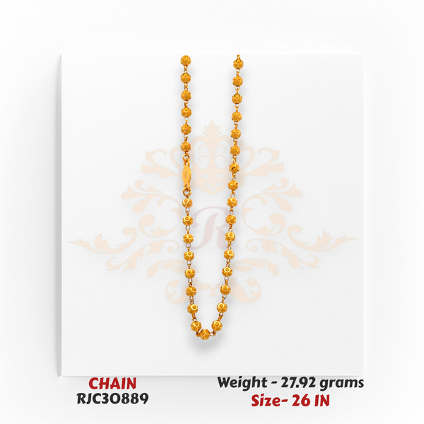 22kt Gold Beaded Chain – Traditional Filigree Bead Design – 27.92 grams, 26 inch – RJC30889