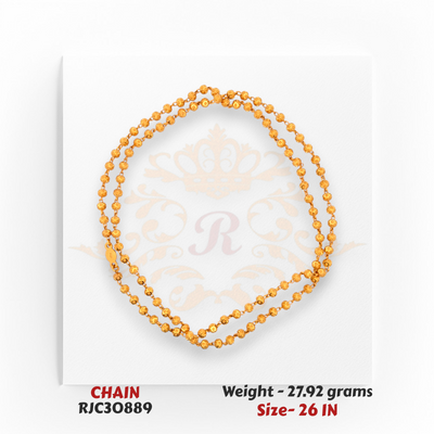 Rolled 22kt Gold Beaded Chain – Textured Floral Bead Style – 27.92 grams, 26 inch – RJC30889