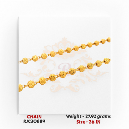 22kt Yellow Gold Beaded Chain – Ornate Filigree Spherical Links – 27.92 grams, 26 inch – RJC30889