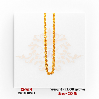 22kt Gold Rope Chain – Classic Twisted Link Design – 12.08 grams, 20 inch – RJC30890