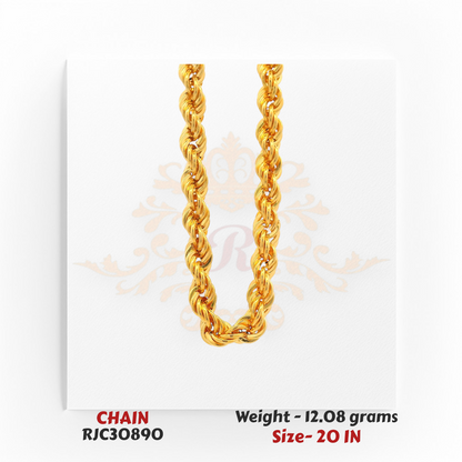 Close-up of 22kt Gold Rope Chain – Polished Twisted Texture – 12.08 grams, 20 inch – RJC30890