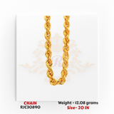 Close-up of 22kt Gold Rope Chain – Polished Twisted Texture – 12.08 grams, 20 inch – RJC30890