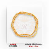 Lightweight 22kt Gold Chain Rolled Display – Rope Pattern Links – 12.08 grams, 20 inch – RJC30890