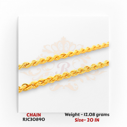 22kt Yellow Gold Rope Chain – Dual-Tone Glossy Finish – 12.08 grams, 20 inch – RJC30890