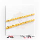 22kt Yellow Gold Rope Chain – Dual-Tone Glossy Finish – 12.08 grams, 20 inch – RJC30890