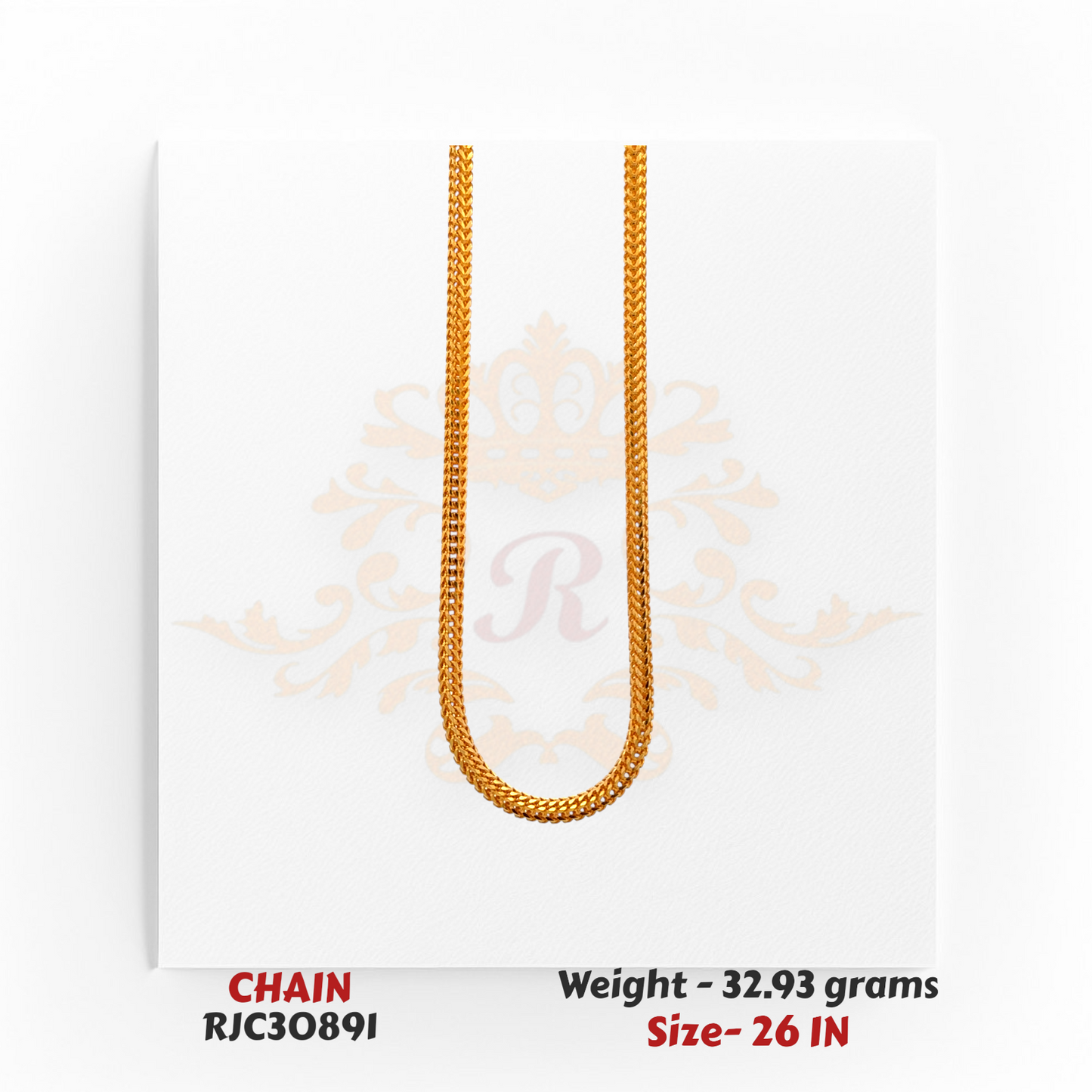22kt Gold Flat Mesh Chain – Premium Flexible Design – 32.93 grams, 26 inch – RJC30891