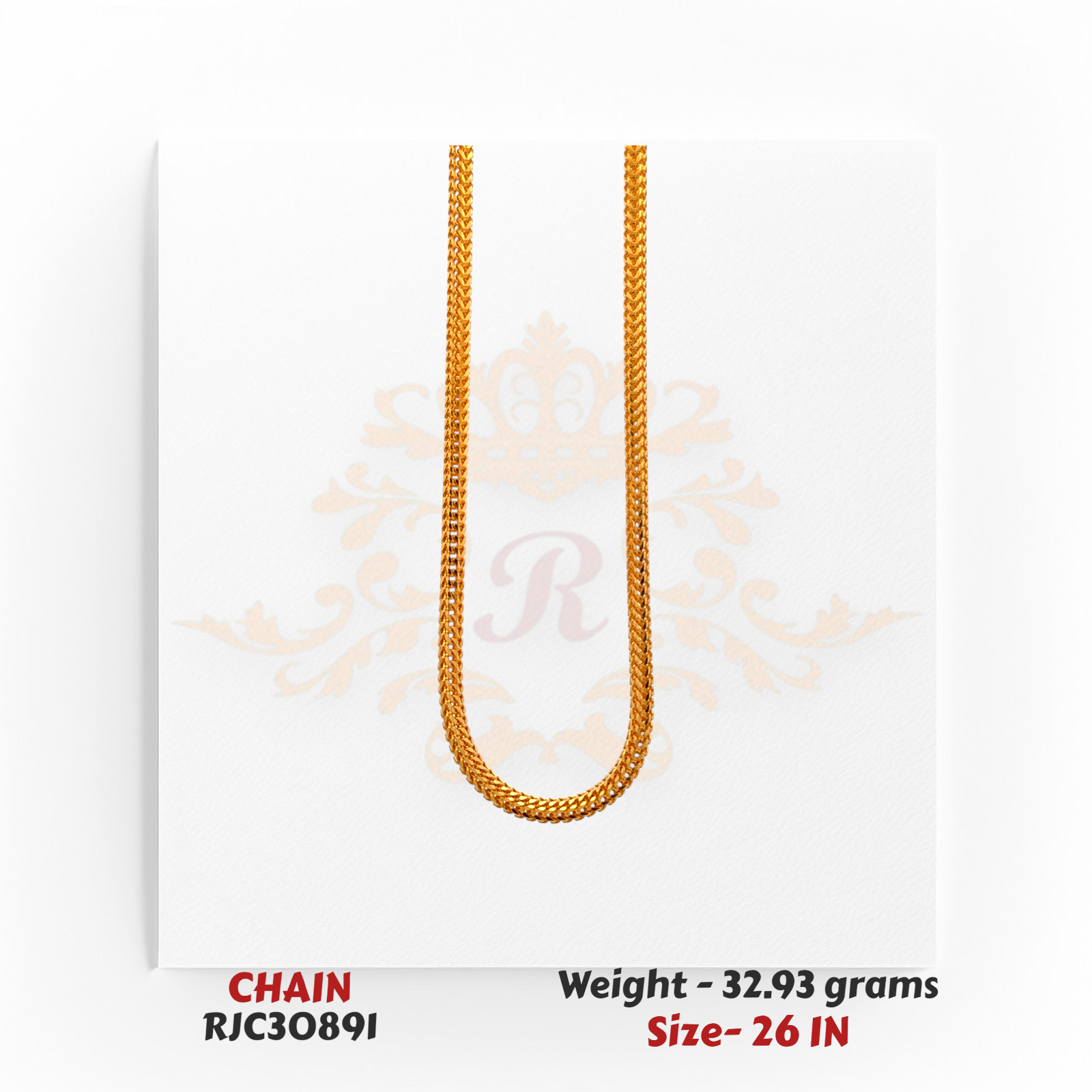 22kt Gold Flat Mesh Chain – Premium Flexible Design – 32.93 grams, 26 inch – RJC30891