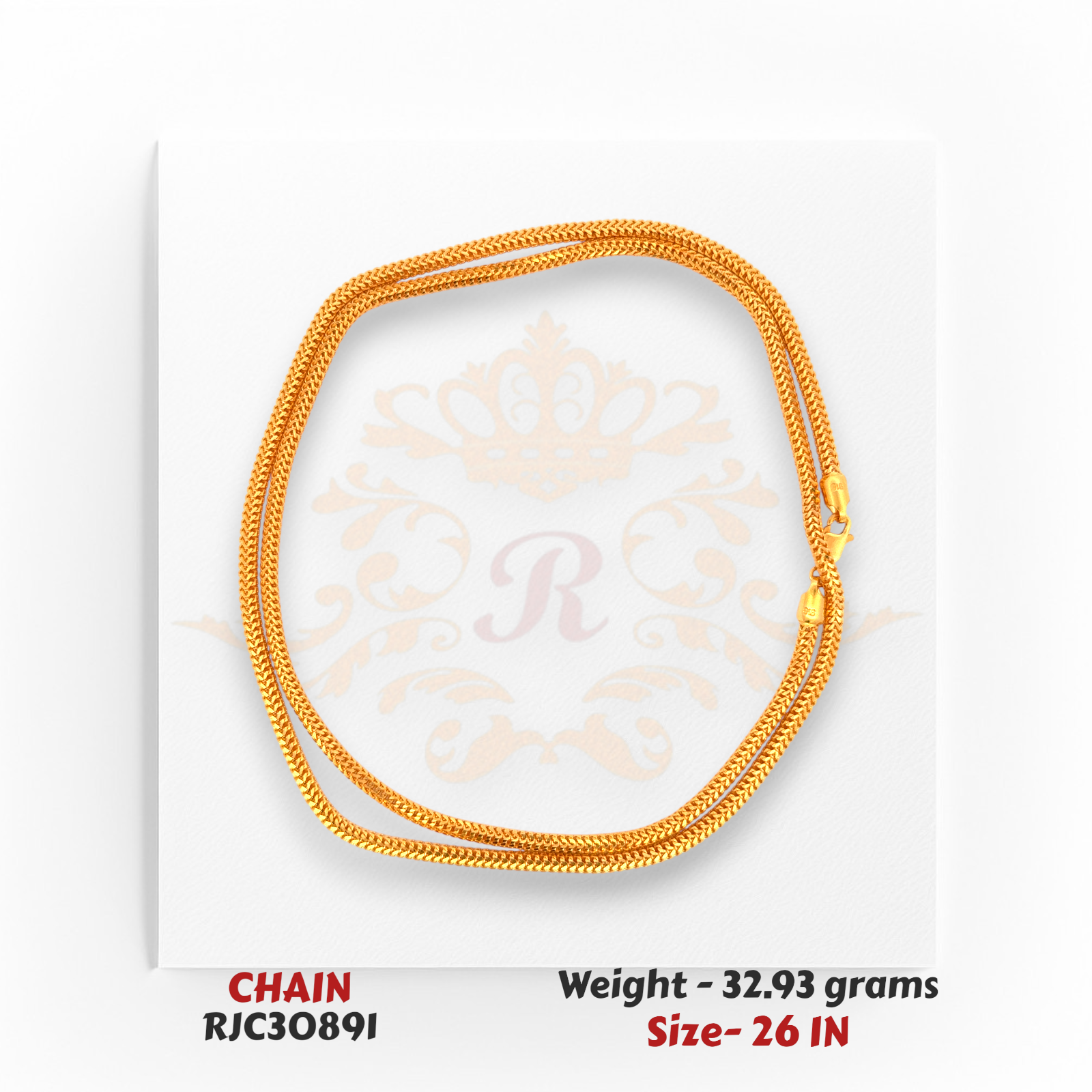 Elegant 22kt Gold Mesh Chain Rolled View – Smooth Interlocking Links – 32.93 grams, 26 inch – RJC30891