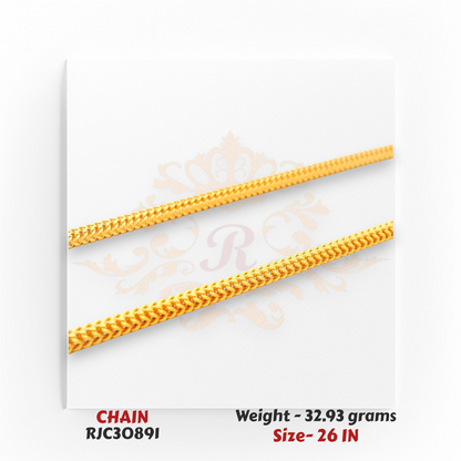 22kt Yellow Gold Flat Chain – Polished Flexible Pattern – 32.93 grams, 26 inch – RJC30891