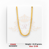 Close-up of 22kt Gold Box Chain – Polished Angular Design – 12.37 grams, 21 inch – RJC30892