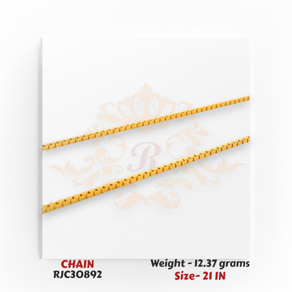 22kt Yellow Gold Box Chain – Classic Straight Link Finish – 12.37 grams, 21 inch – RJC30892