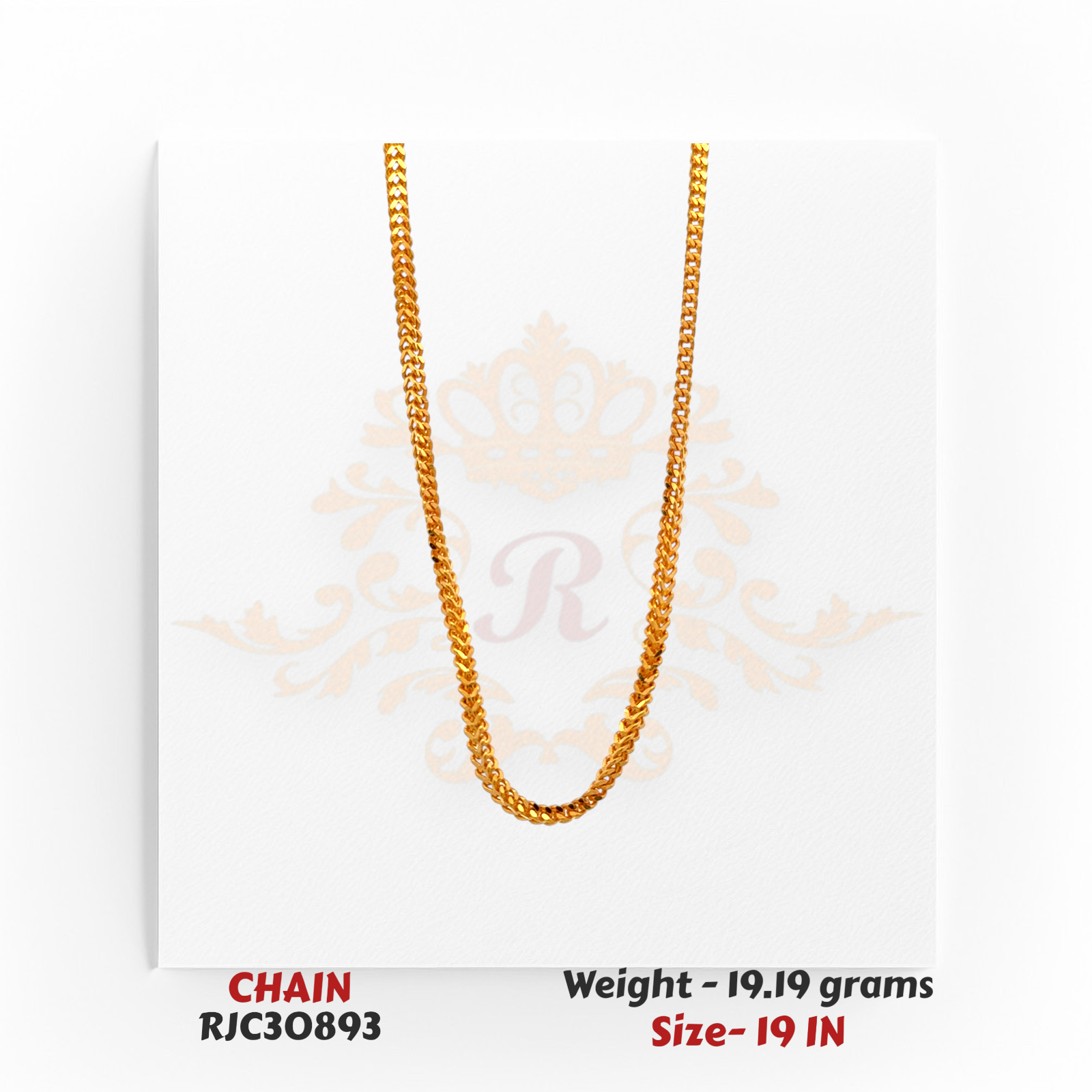 22kt Gold Flat Curb Chain – Modern Linked Design – 19.19 grams, 19 inch – RJC30893