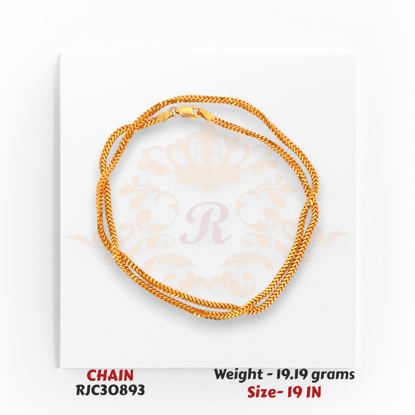 22kt Gold Chain Rolled View – Bold Flattened Links – 19.19 grams, 19 inch – RJC30893