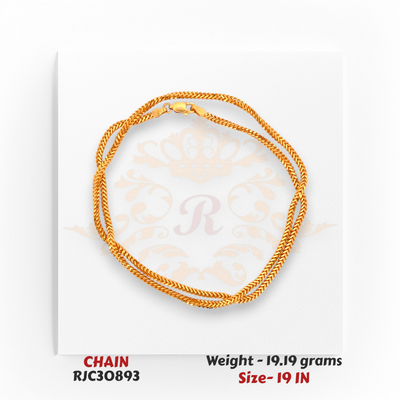 22kt Gold Chain Rolled View – Bold Flattened Links – 19.19 grams, 19 inch – RJC30893